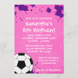 Girl Soccer Ball Birthday Party Invitations