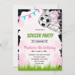 Girl soccer birthday invitation