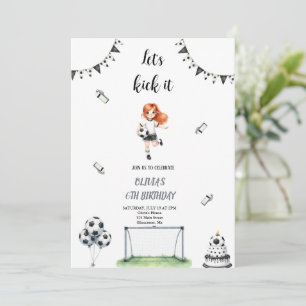 GIRL  SOCCER FOOTBALL BIRTHDAY INVITATION
