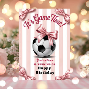 Girl Soccer Game Time Pink Bow Birthday Card