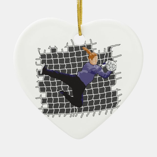 girl soccer goalie save ceramic ornament (Front)