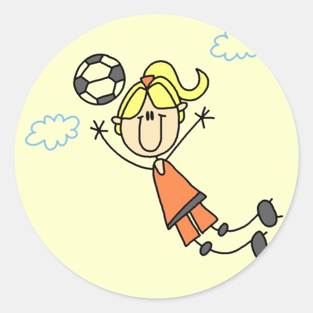 Girl Soccer Jump Tshirts and Gifts Classic Round Sticker (Front)