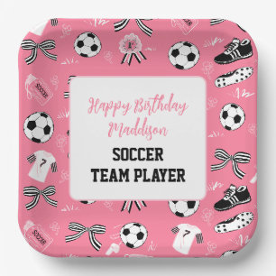 Girl Soccer Player birthday party girly pink Paper Plate