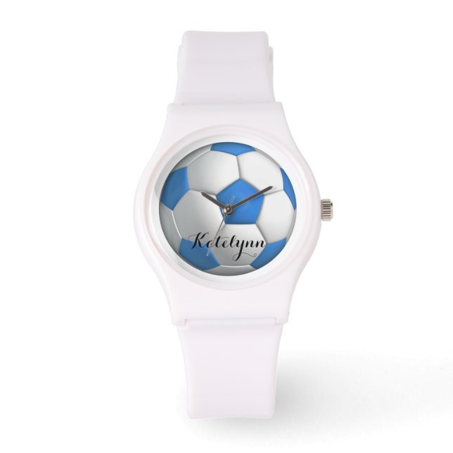 Girl Soccer Player Blue With Name Watch (Front)