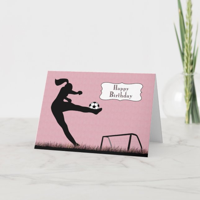 Girl Soccer Player Kicking a Ball for Birthday Card (Front)