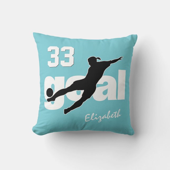 girl soccer player kicking goal choose ANY colour Cushion (Front)