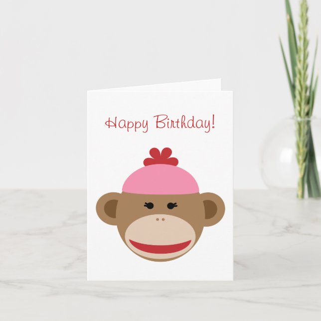 girl sock monkey birthday card (Front)
