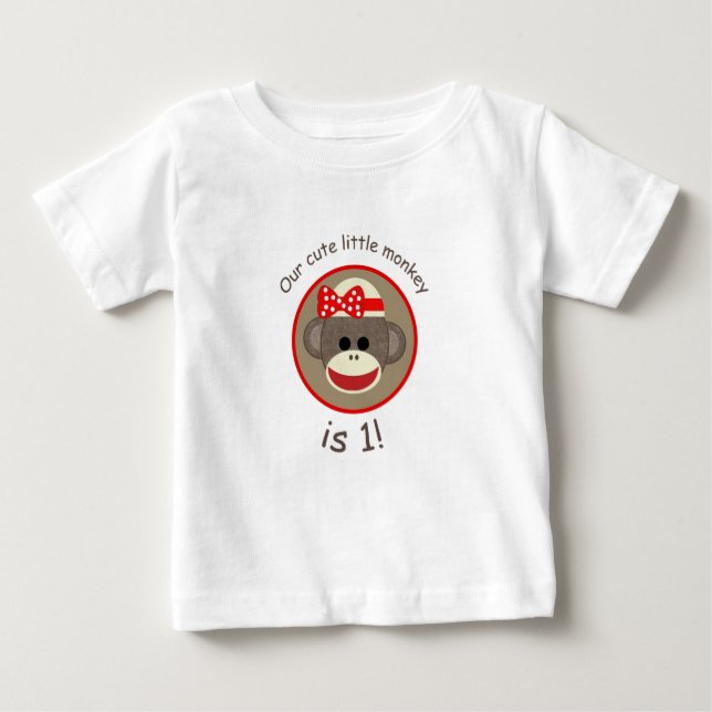 Girl Sock Monkey first birthday shirt red (Front)