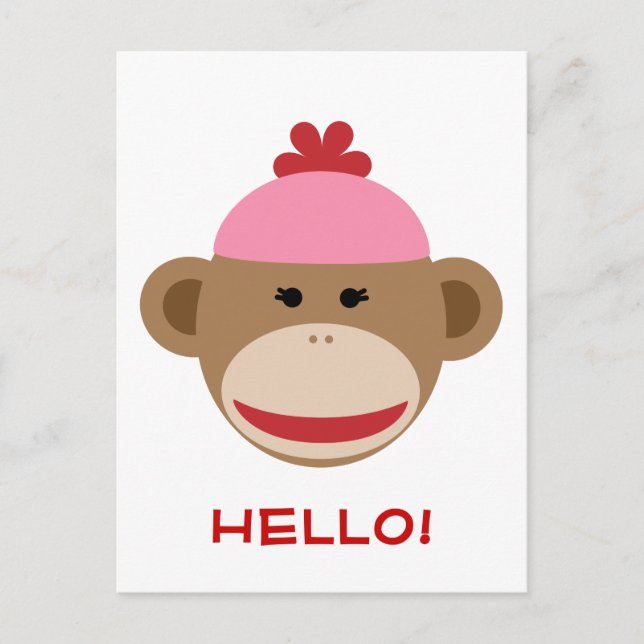 girl sock monkey hello postcard (Front)