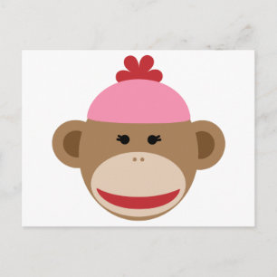 girl sock monkey postcard