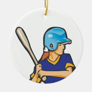 girl softball baseball player graphic ceramic tree decoration