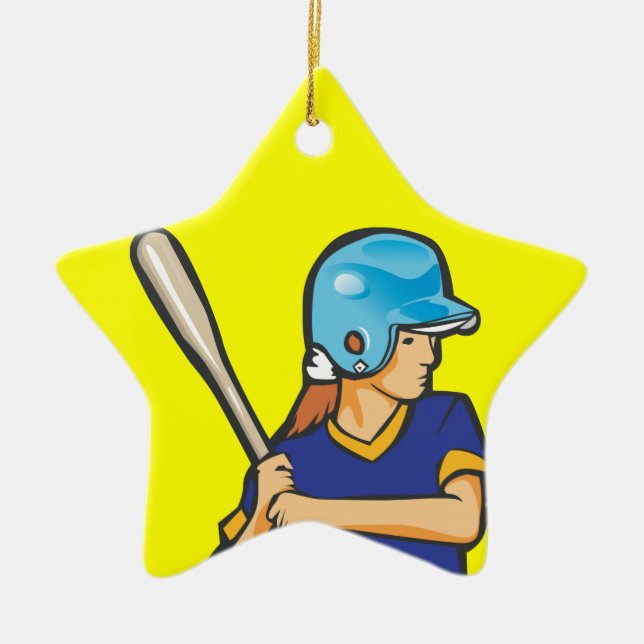 girl softball baseball player graphic ceramic tree decoration (Front)