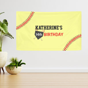 Girl Softball Birthday Party Backdrop Banner