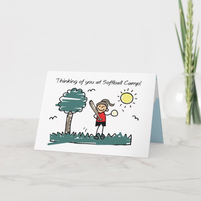 Girl Softball Camp Stick Figure Thinking of You Card (Front)