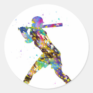 Girl Softball Player Classic Round Sticker