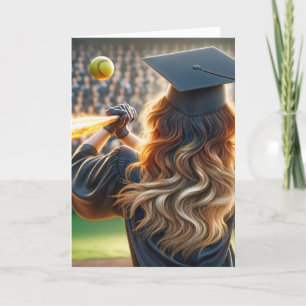 Girl Softball Player Graduate With Fiery Bat Card