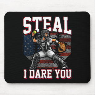 Girl Softll Catcher Steal I Dare You With American Mouse Pad