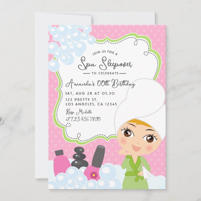 Girl Spa Birthday Party invitation (Front)