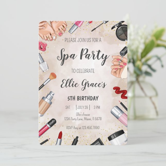 Girl Spa Makeup Birthday Party  Invitation (Standing Front)