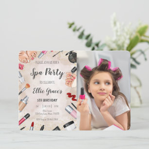 Girl Spa Makeup Birthday Party Photo Invitation