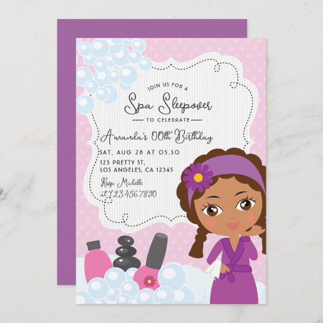 Girl Spa Sleepover Birthday Party Invitation (Front/Back)