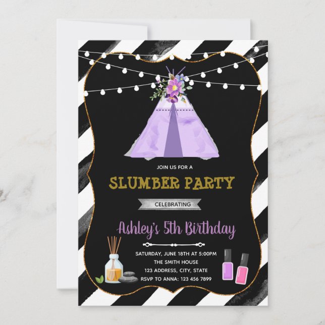 Girl spa slumber party invitation (Front)