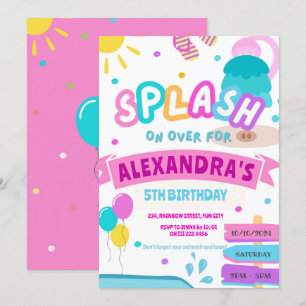 Girl Splash Pad Party Water Park Pink Birthday Invitation