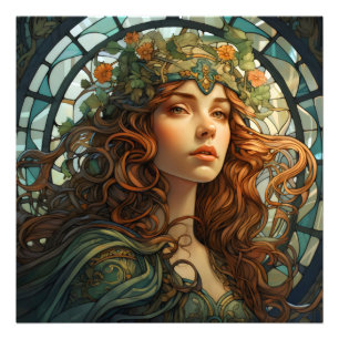 Girl Stained Glass Art Nouveau Photo Print