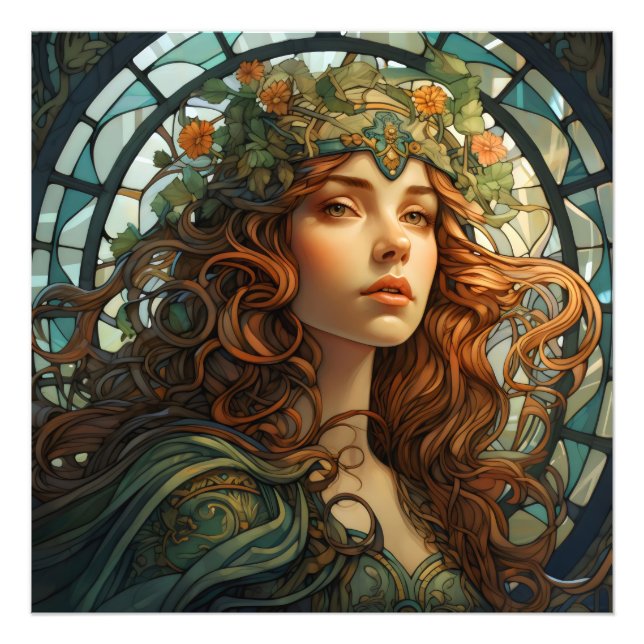 Girl Stained Glass Art Nouveau Photo Print (Front)