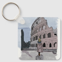 Girl standing front of Colosseum.