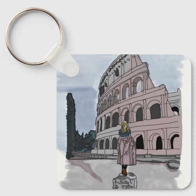 Girl standing front of Colosseum. Key Ring (Front)
