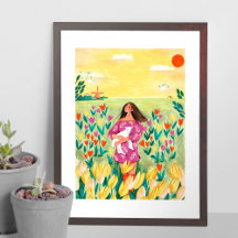 Girl standing in Dutch tulip field