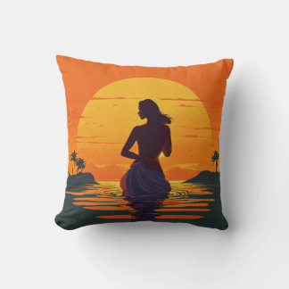girl stands in water silhouette at sunset vector cushion
