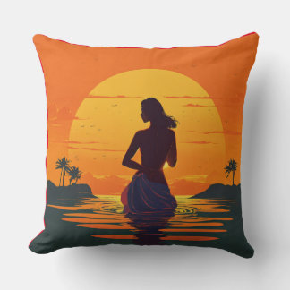 girl stands in water silhouette at sunset vector cushion