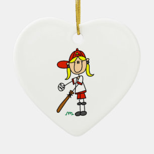 Girl Stick Figure Baseball Up At Bat Ceramic Ornament
