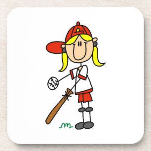 Girl Stick Figure Baseball Up At Bat Coaster