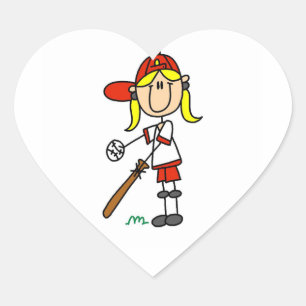 Girl Stick Figure Baseball Up At Bat Heart Sticker