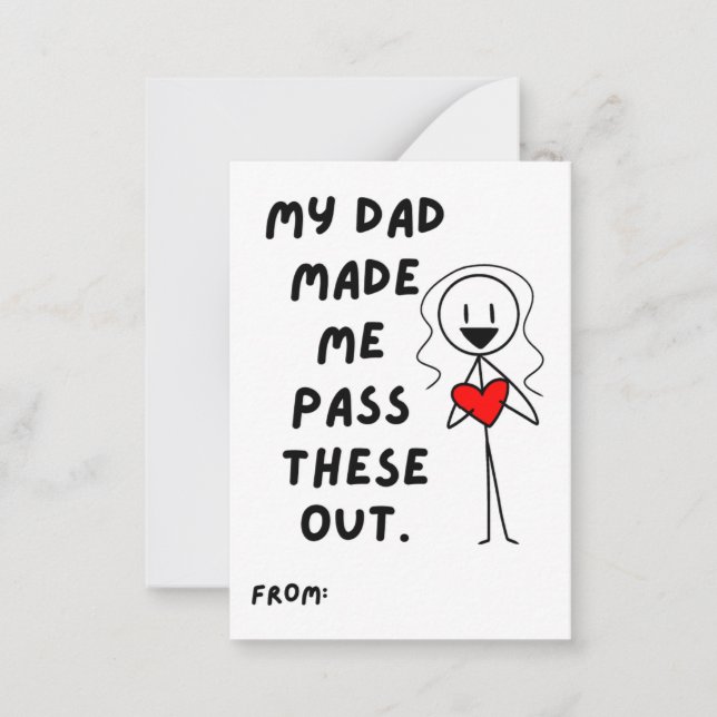 Girl Stick Figure My Dad Made Me Valentines Card (Front)