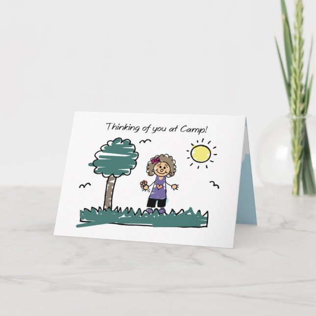Girl Stick Figure Summer Camp Thinking of You Card (Front)