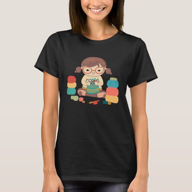 Girl Stitching Crocheting T-Shirt (Front)