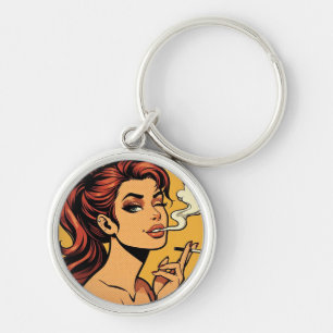 Girl Stoner Comic book pop art Smoking lovers Key Ring
