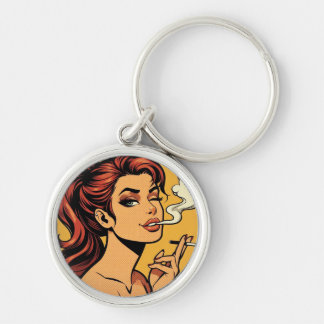 Girl Stoner | Comic book pop art | Smoking lovers Key Ring