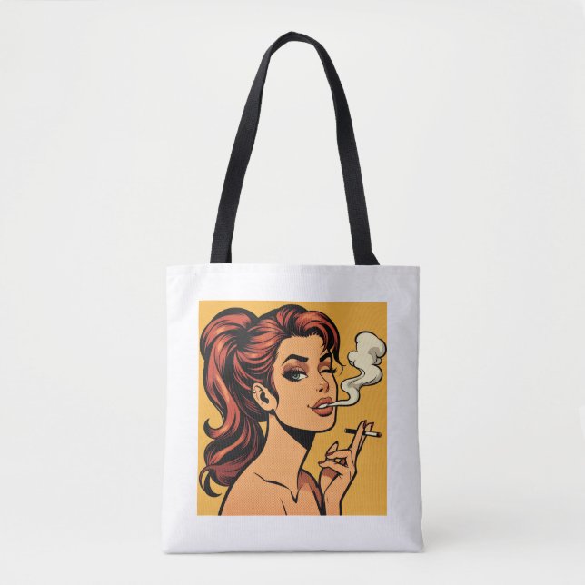 Girl Stoner | Comic book pop art | Smoking lovers Tote Bag (Front)