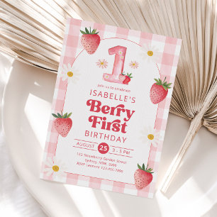 Girl Strawberry Berry First 1st Birthday Party Invitation
