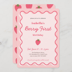 Girl Strawberry Berry First Birthday Invitation