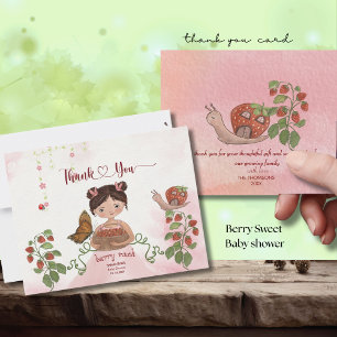 Girl & Strawberry 'Berry Sweet' Baby Shower Thank You Card