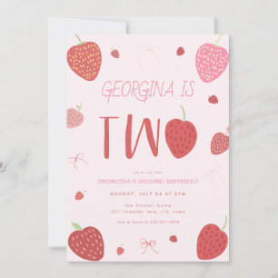 Girl Strawberry Second Birthday Invitation