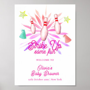 Girl Strike Up Bowling Baby Shower Welcome Poster