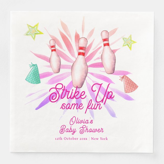 Girl Strike Up Bowling Sport Party Baby Shower Napkin (Front)