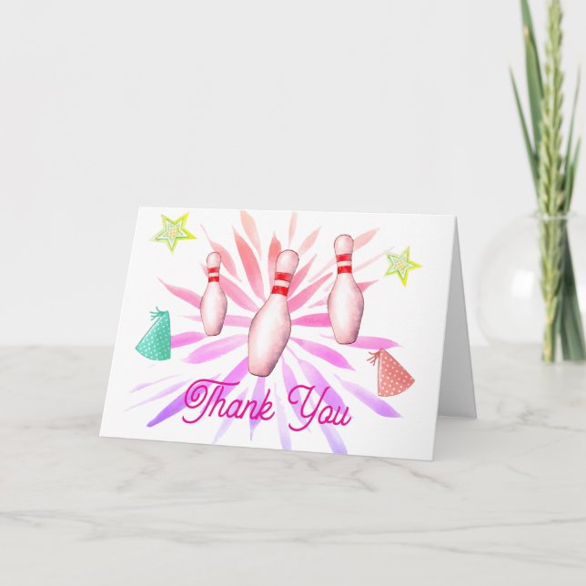 Girl Strike Up Bowling Sport Party Baby Shower Thank You Card (Front)